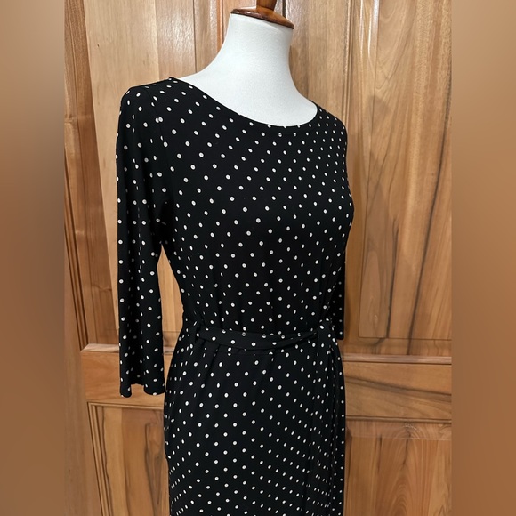 Ines de la Fressange, Paris Gorgeous Black w/ Cream Polka Dot Belted Dress EUC S - Picture 12 of 16